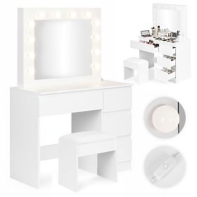 Kosmetischer Frisiertisch mit Spiegel und LED-Beleuchtung 4 Schubladen Hocker ModernHome