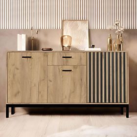 LAMINO KM-1 Kommode Eiche Craft/Schwarz, Beine: Schwarz