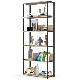 Metallisches Loft-Regal 80 cm - Schwarz-Sonoma Eiche - 6 Regalböden