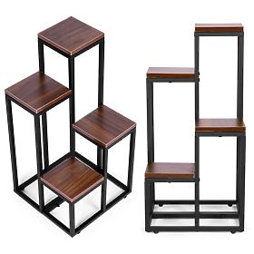 Pflanzenständer Regal für Pflanzen Dekorationen 4 Regale Metall MDF Dunkel Walnuss ModernHome, MODERNHOME