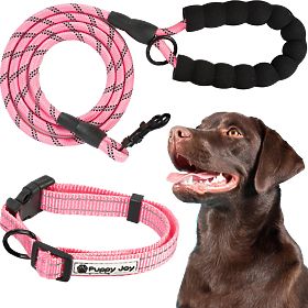 Reflektierendes Hundeleine und Halsband PJ-036 Rosa, PuppyJoy