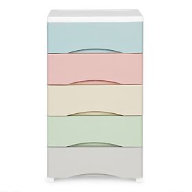 Regal mit 5 ausziehbaren Schubladen, Beine mit Rollen, bunte Schubladen ModernHome