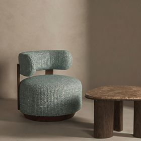 Relax-Sessel Dolce, geschwungene Formen, blau-beige/Nussbaum