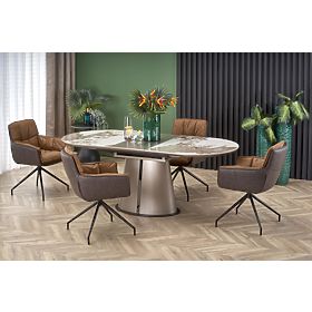 ROBINSON ausziehbarer Tisch, beige Marmor / Cappuccino / Schwarz