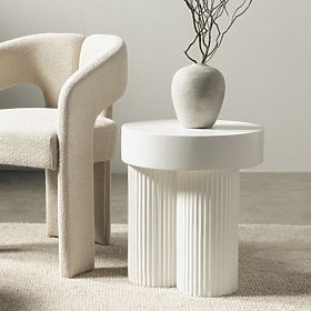 Salerno Couchtisch 45 cm, rund, weiß, mit Rillen, lectus