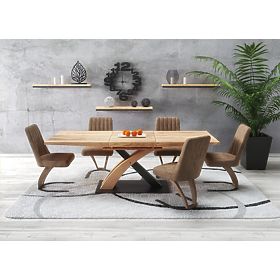 Ausziehtisch SANDOR 3, Tischplatte – Goldeiche, Beine – Goldeiche / Schwarz