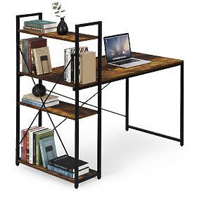 Schreibtisch 120x60 cm mit Regal mit 3 Regalböden, antikes Nussbaumholz, Loft ModernHome, MODERNHOME
