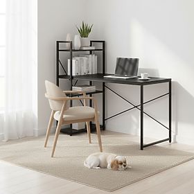 Schreibtisch 120x60 cm mit Regal und 3 Regalböden schwarz ModernHome, MODERNHOME