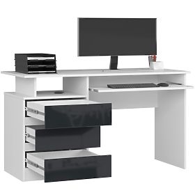 SCHREIBTISCH CLP 135cm PK WEISS / GRAPHIT HOCHGLANZ