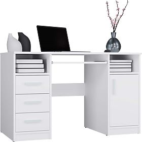SCHREIBTISCH DELTA WEISS 120 cm 3 Schubladen Schrank Regal Für Büro Zimmer Für Laptop
