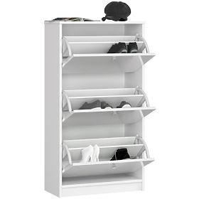 SCHUHSCHRANK 3 KLAPPBARE TÜREN 60 cm WEISS HOCHGLANZ