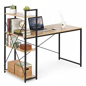 Schulcomputertisch 120x60 cm mit Regal mit 3 Regalböden Loft Hell Eiche ModernHome, MODERNHOME