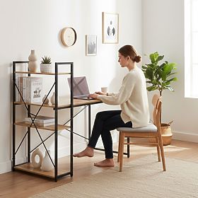 Schulcomputertisch 120x60 cm mit Regal mit 3 Regalböden Loft Hell Eiche ModernHome, MODERNHOME