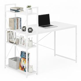 Schulcomputertisch 120x60 cm mit Regal mit 3 Regalböden weiß ModernHome, MODERNHOME