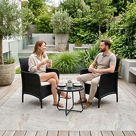 Set aus 2x Gartenstuhl mit Kissen, Stuhlset für Balkon, Terrasse, Garten schwarz MultiGarden