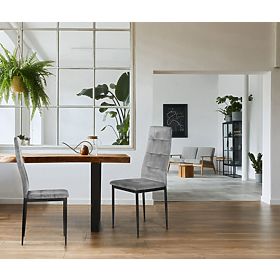 Set aus Samtstühlen für Esszimmer und Wohnzimmer 4 Stück grau, MODERNHOME