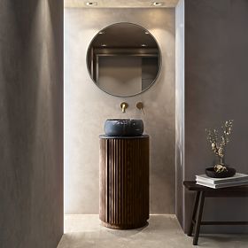 Set aus Schrank mit Platte und Waschbecken La promessa 40 cm, gerillt, abgerundet, dunkle Walnuss/sc