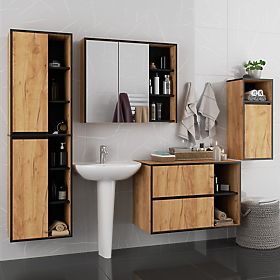 SET HÄNGENDER BADEZIMMERMÖBEL VAMI EICHE CRAFT / SCHWARZ