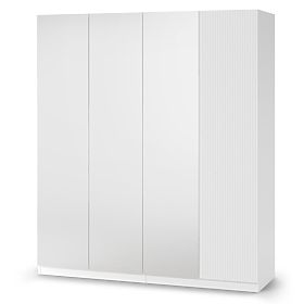 Vierflügeliger Kleiderschrank Neroli, Spiegel/einfache Rillen, weiß, lectus