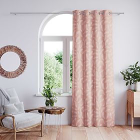 Vorhang CALM Farbe Puderrosa mit pflanzlichem Druckmotiv im klassischen Stil silberne Metallösen sr