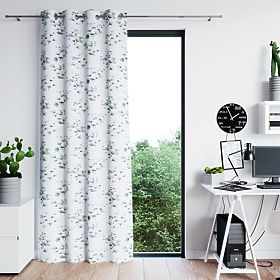 Vorhang SERENITY weiße Farbe mit pflanzlichem Druckmotiv im klassischen Stil silberne Metallösen