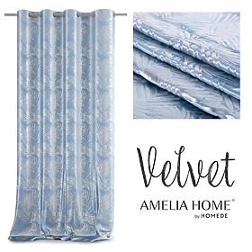 Vorhang SILVERLEAVES Farbe Hellblau bedruckter Glamour-Stil silberne Ösen Samt 140x245 AmeliaH