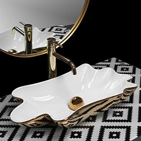 Waschbecken REA Sea Infinity Gold/Weiß + Stöpsel