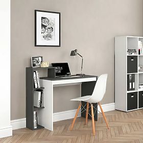 Weiß-grauer Büroschreibtisch + Regal mit 4 Regalböden, MODERNHOME